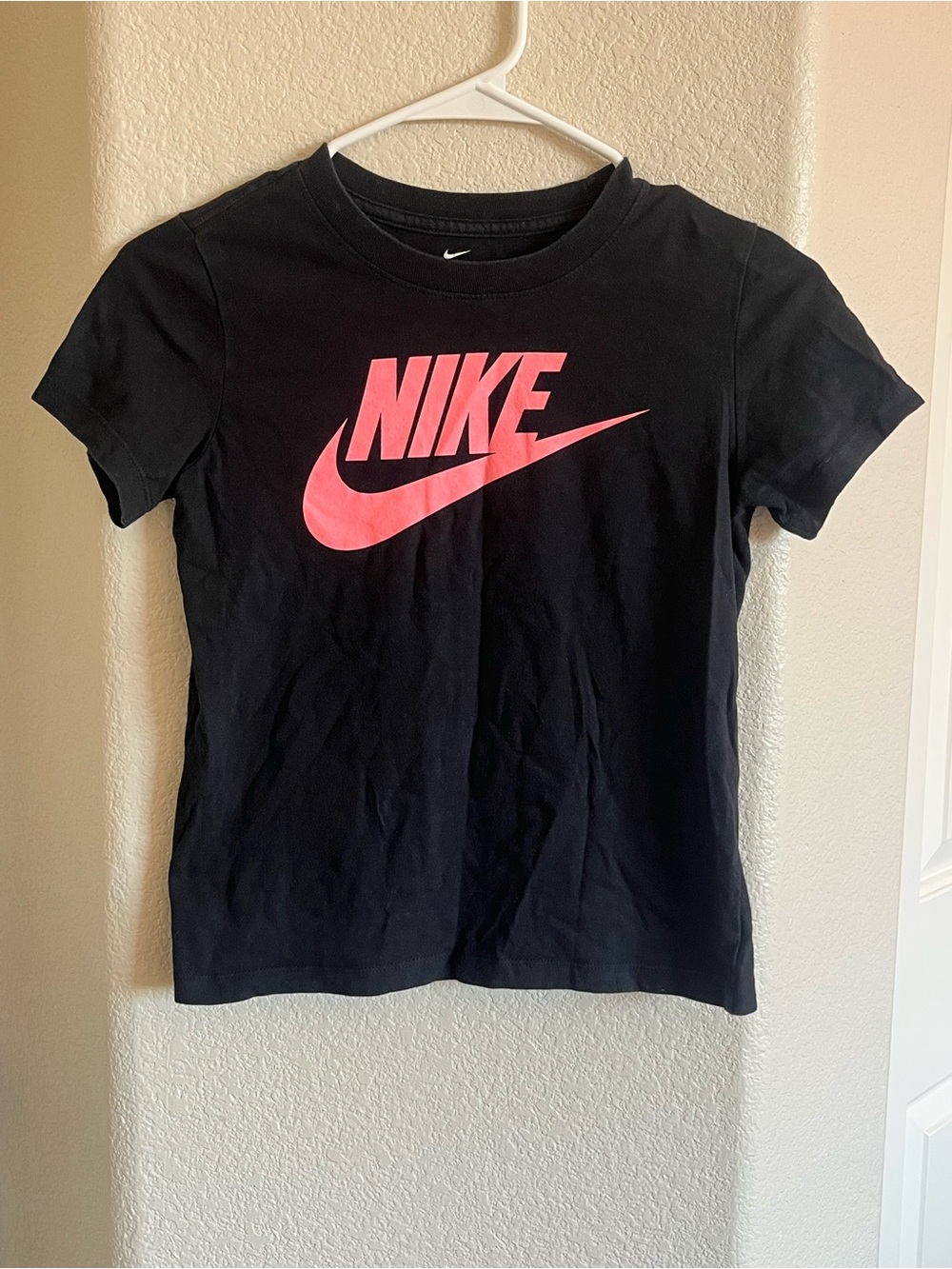 Nike Kids Black Tee with Pink Swoosh Logo